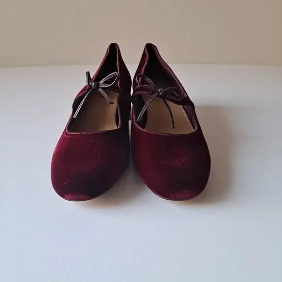 NWOB J. Crew Velvet Bow Tie Heeled Mary Janes Shoes Burgundy Red Womens Size 9.5 - Picture 6 of 16
